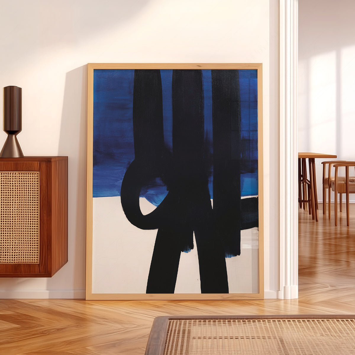 Pierre Soulages Black Brushstrokes on Blue Art Print — artwork preview 5