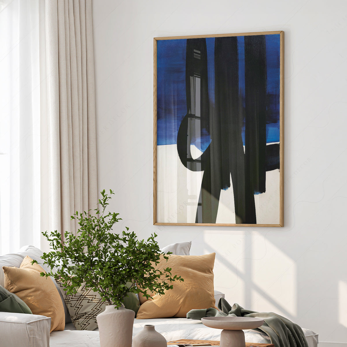 Pierre Soulages Black Brushstrokes on Blue Art Print — artwork preview 6