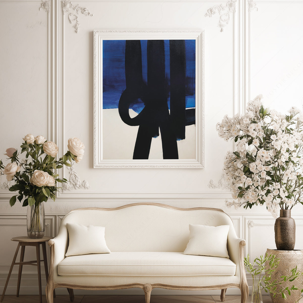 Pierre Soulages Black Brushstrokes on Blue Art Print — artwork preview 17
