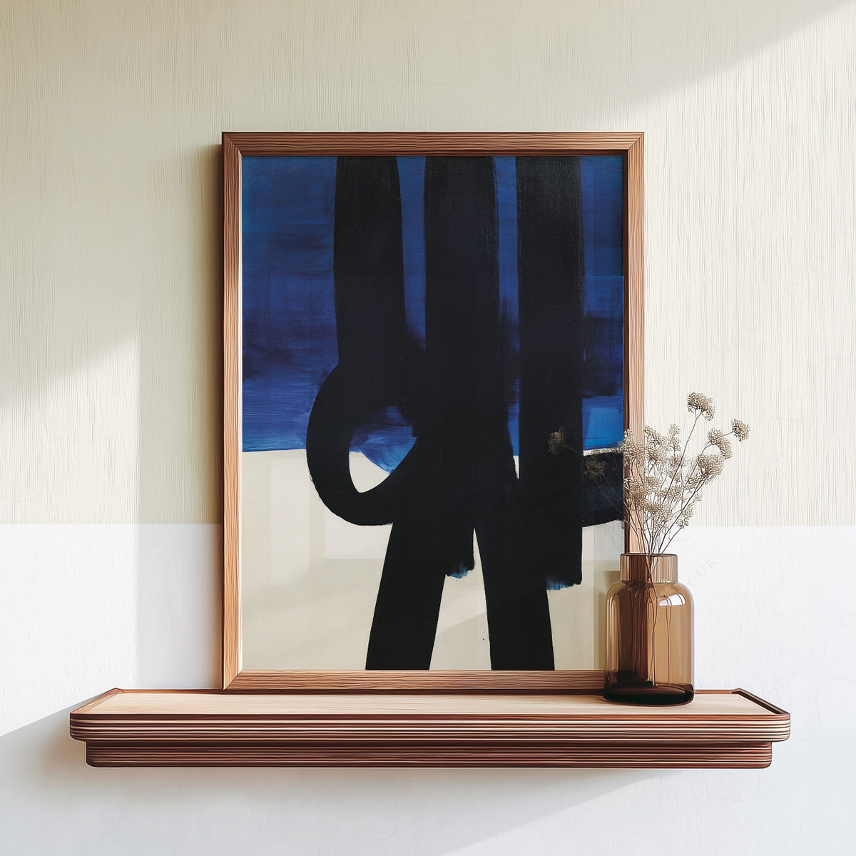 Pierre Soulages Black Brushstrokes on Blue Art Print — artwork preview 18
