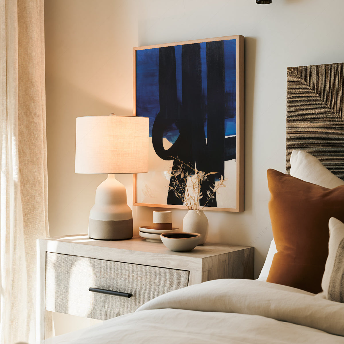 Pierre Soulages Black Brushstrokes on Blue Art Print — artwork preview 19