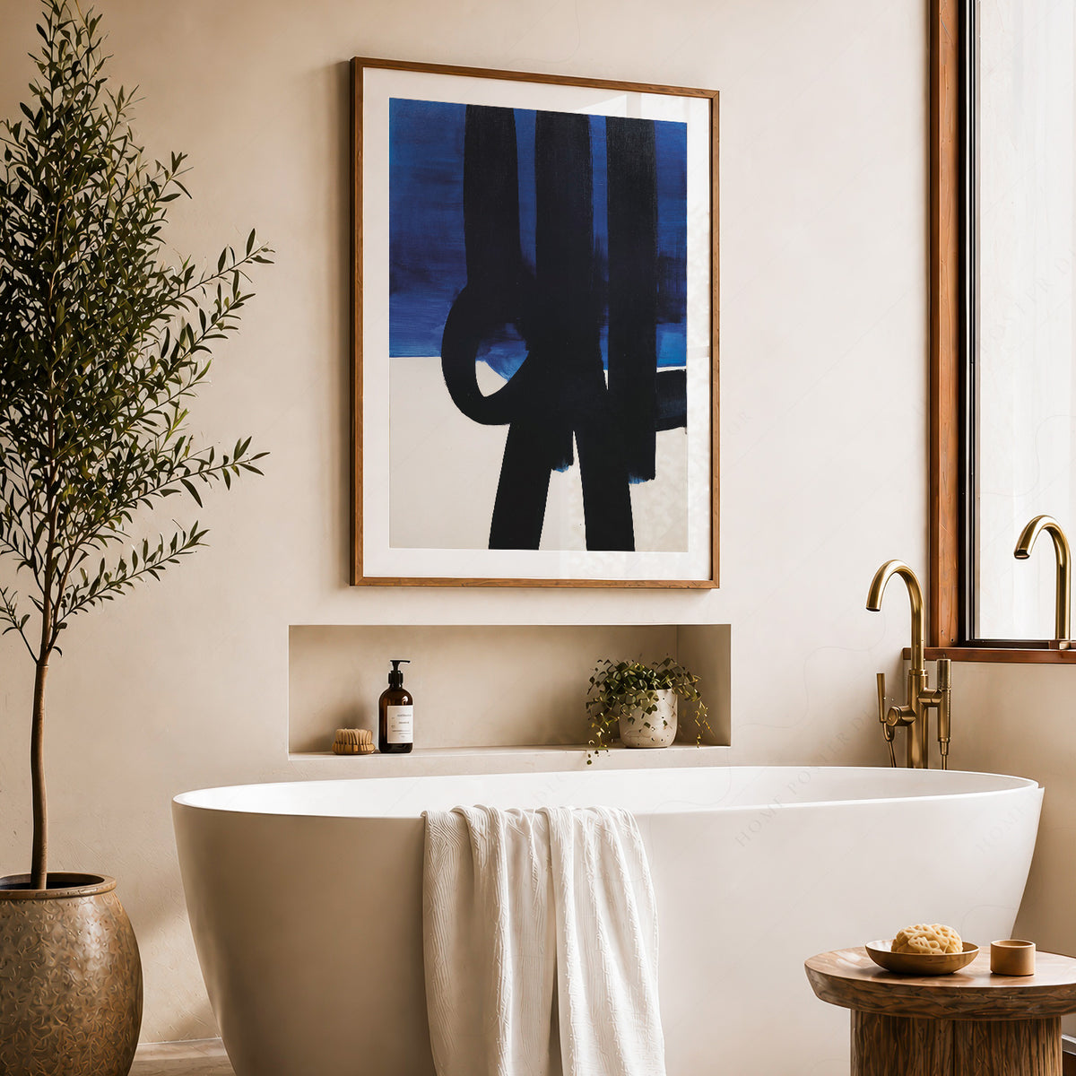 Pierre Soulages Black Brushstrokes on Blue Art Print — artwork preview 22