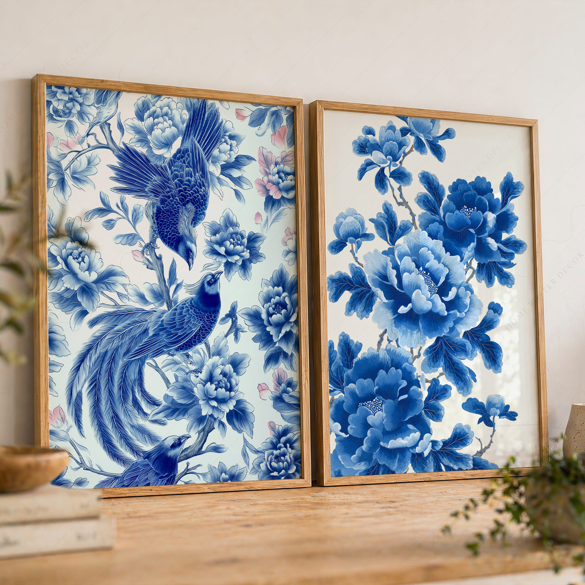 Blue Chinoiserie Bird and Floral Print Set of 2 – 55-07 — artwork preview 8