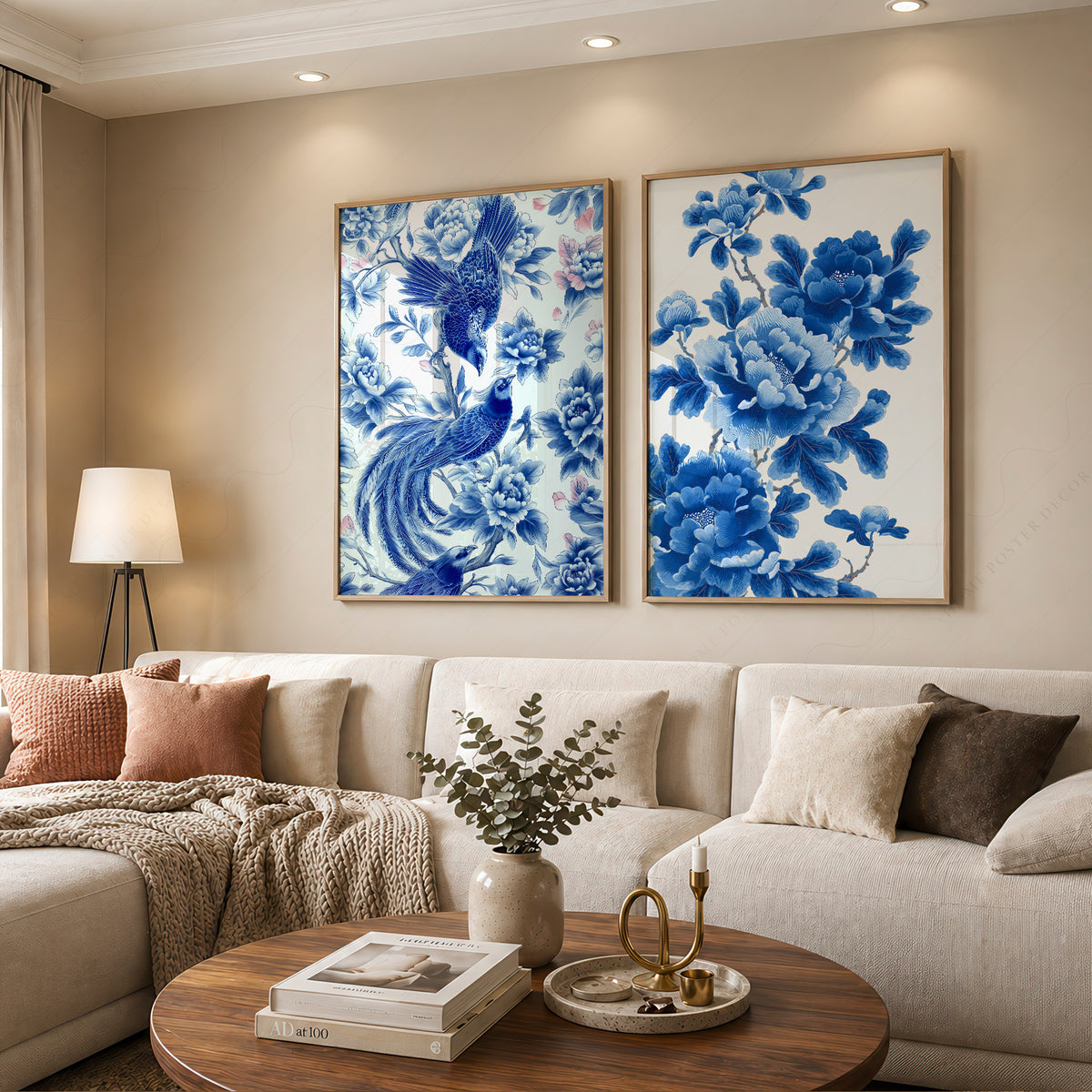 Blue Chinoiserie Bird and Floral Print Set of 2 – 55-07 — artwork preview 12