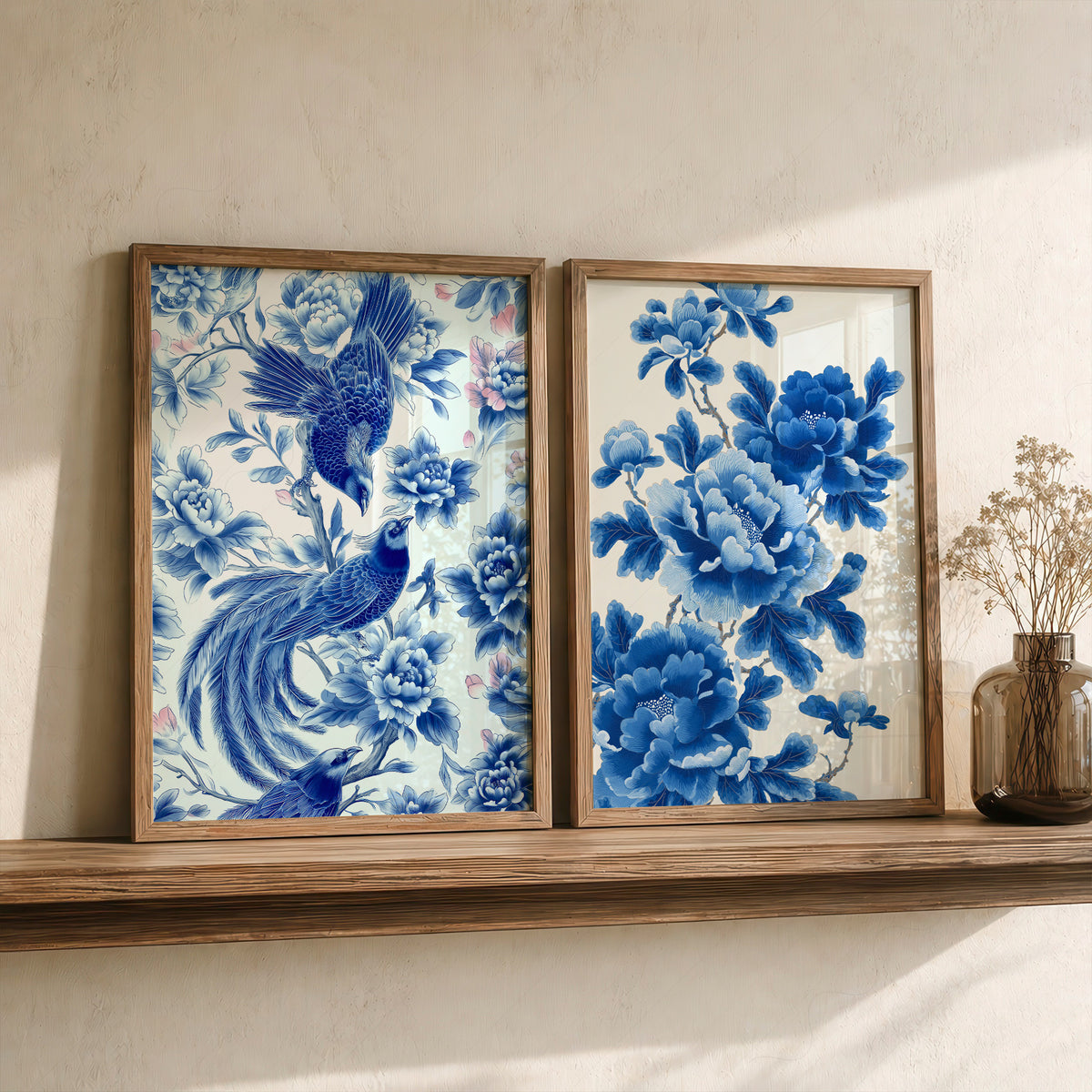 Blue Chinoiserie Bird and Floral Print Set of 2 – 55-07 — artwork preview 15