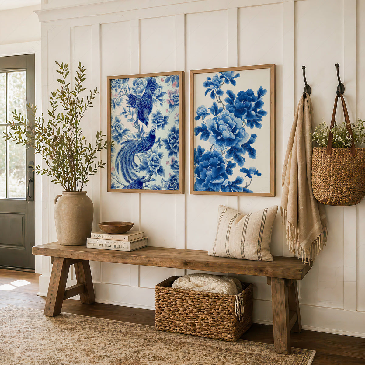 Blue Chinoiserie Bird and Floral Print Set of 2 – 55-07 — artwork preview 16