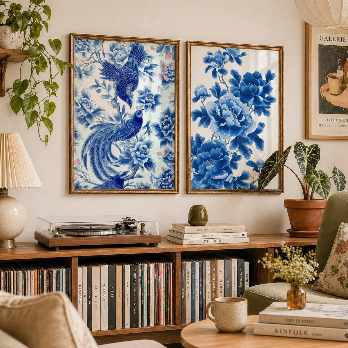 Blue Chinoiserie Bird and Floral Print Set of 2 – 55-07 — artwork preview 23