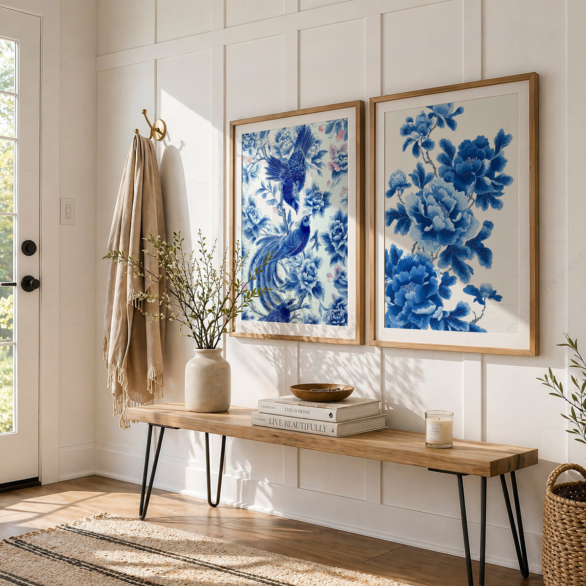 Blue Chinoiserie Bird and Floral Print Set of 2 – 55-07 — artwork preview 5