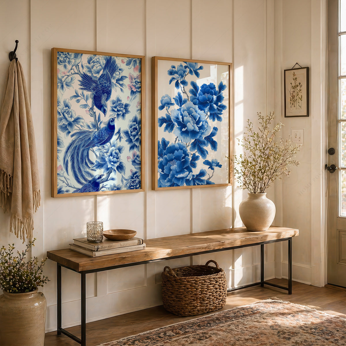 Blue Chinoiserie Bird and Floral Print Set of 2 – 55-07 — artwork preview 7