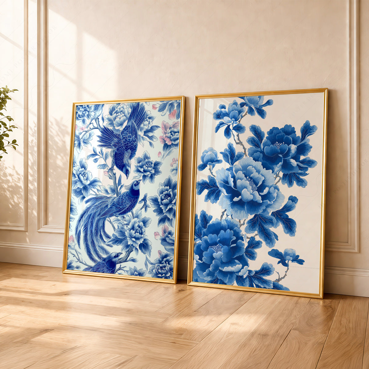 Blue Chinoiserie Bird and Floral Print Set of 2 – 55-07 — artwork preview 13