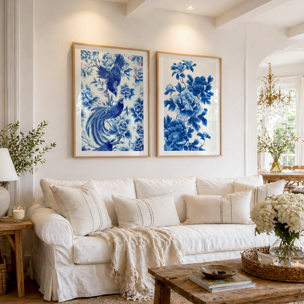 Blue Chinoiserie Bird and Floral Print Set of 2 – 55-07 — artwork preview 1