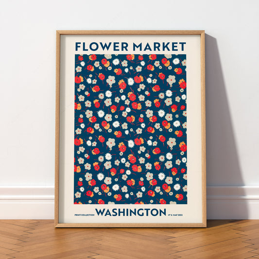Flower Market Washington Print – Retro Floral Wall Art Poster Decor — artwork preview 2