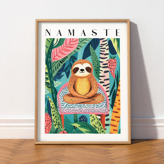 Namaste Sloth Art Print – Tropical Jungle Wall Art Dopamine Decor — artwork preview 2