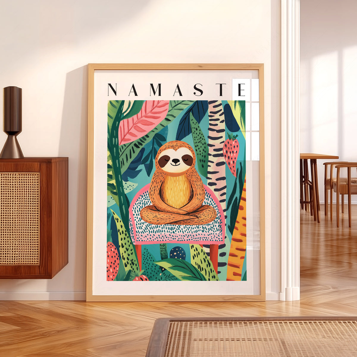 Namaste Sloth Art Print – Tropical Jungle Wall Art Dopamine Decor — artwork preview 5