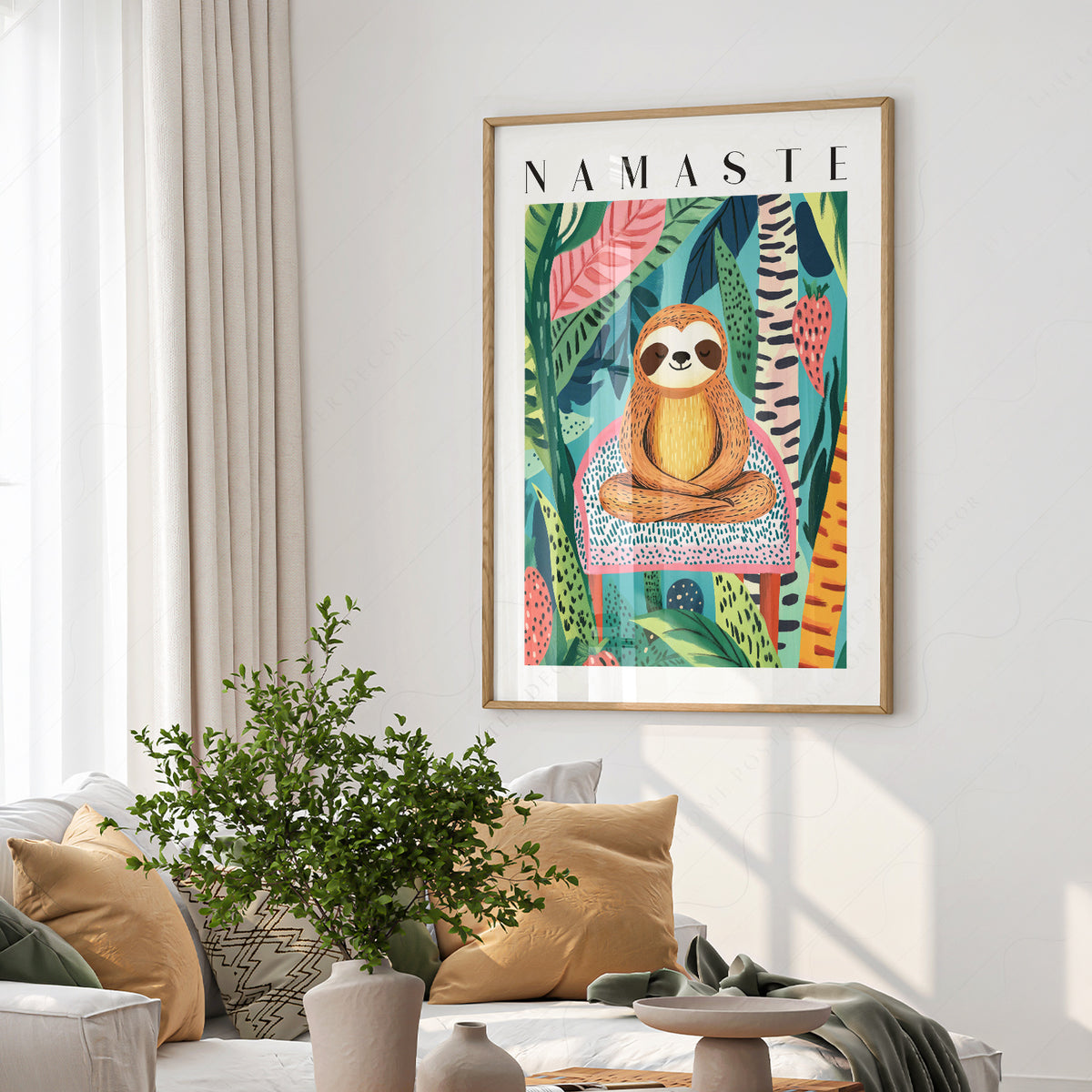 Namaste Sloth Art Print – Tropical Jungle Wall Art Dopamine Decor — artwork preview 6