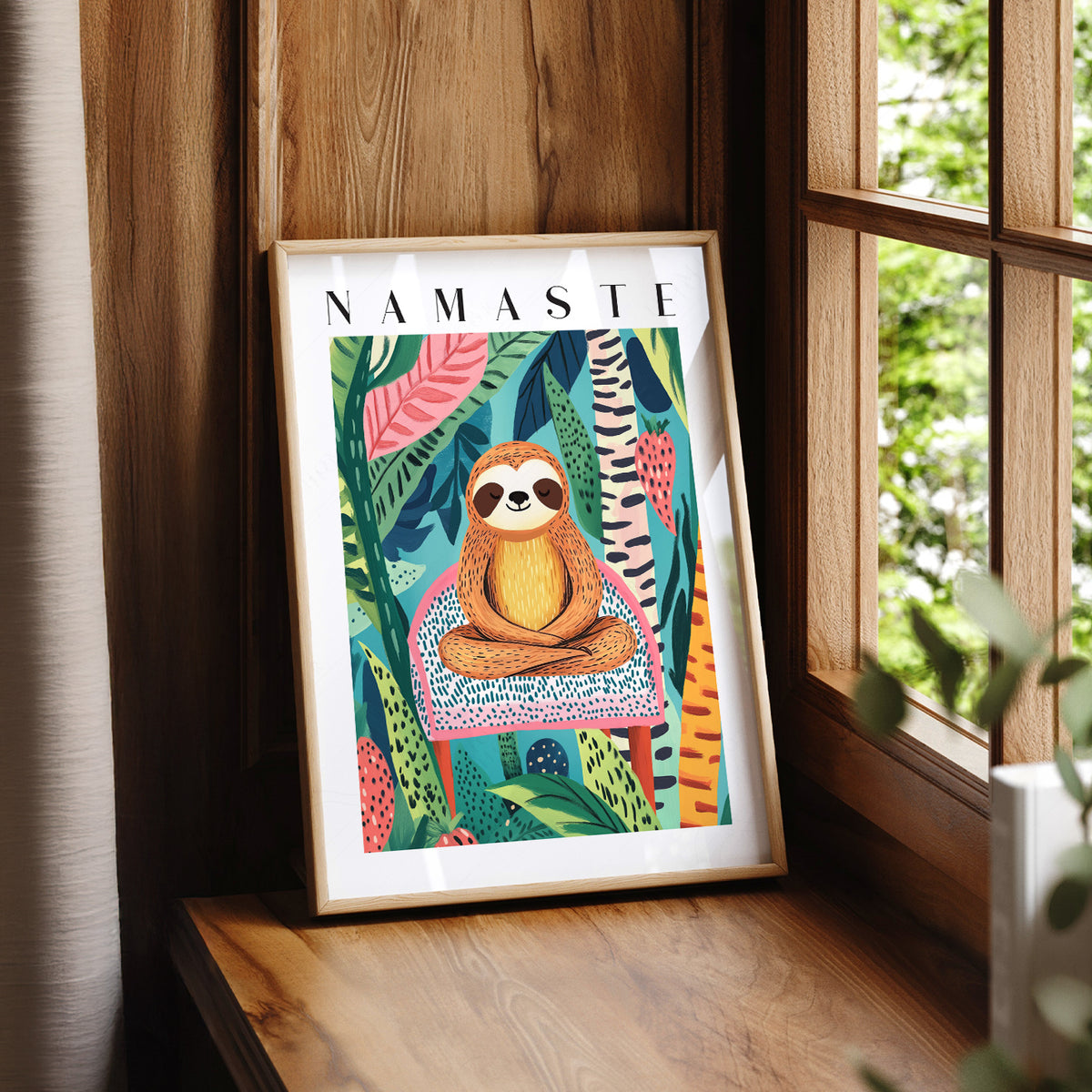 Namaste Sloth Art Print – Tropical Jungle Wall Art Dopamine Decor — artwork preview 7