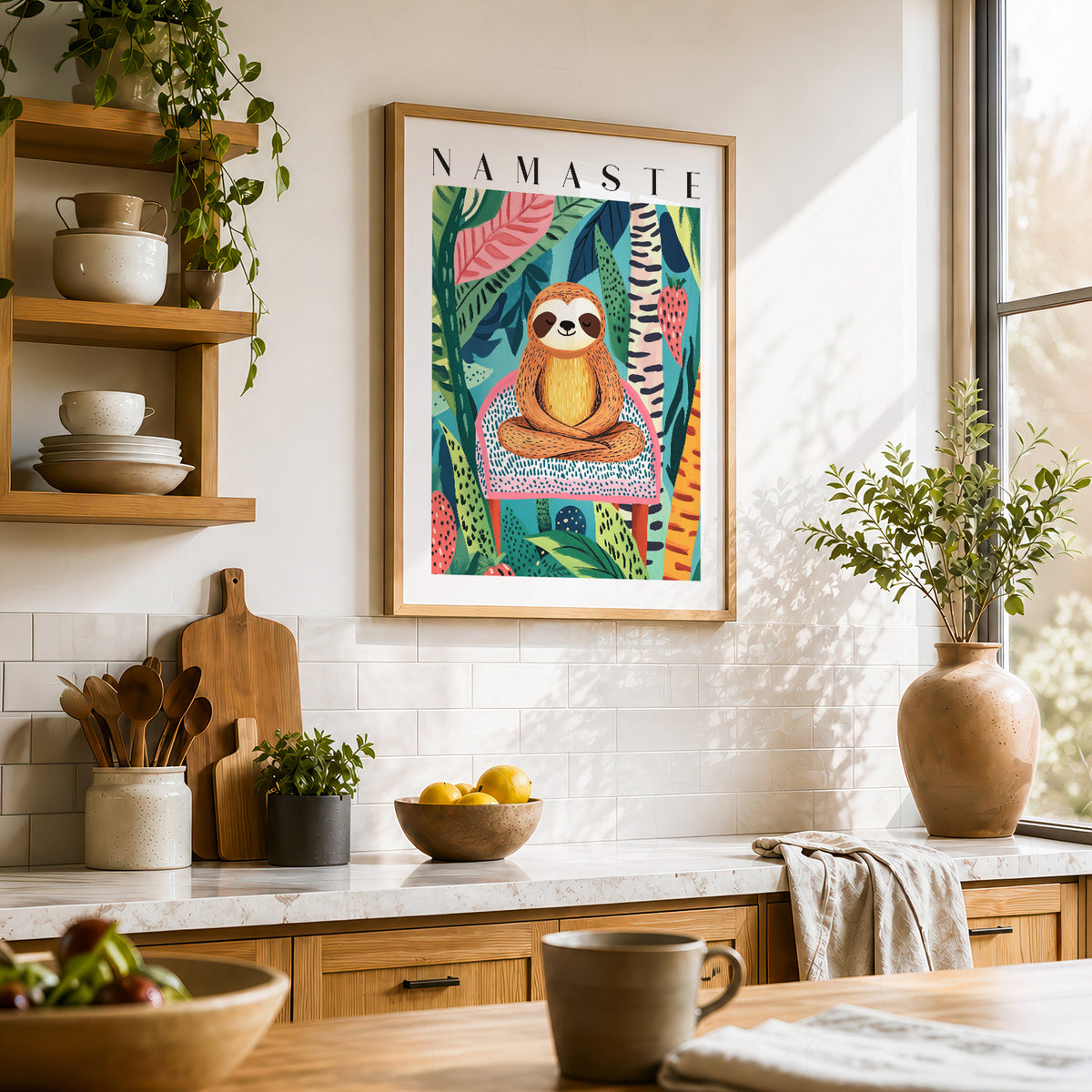 Namaste Sloth Art Print – Tropical Jungle Wall Art Dopamine Decor — artwork preview 23