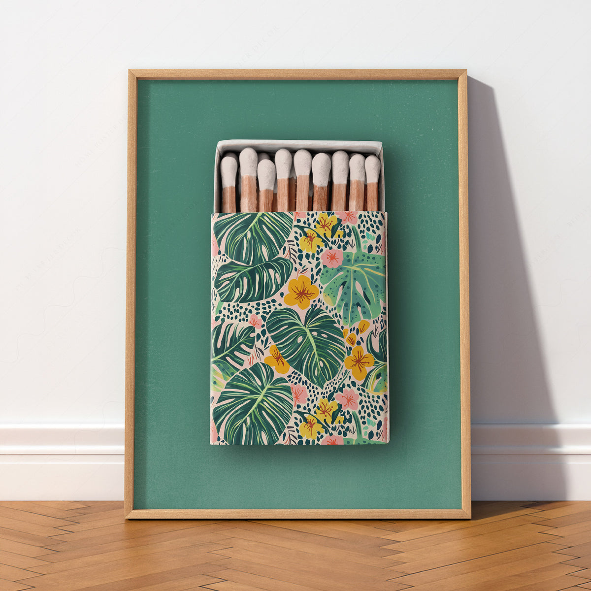Tropical Floral Matchbox on Green Art Print — artwork preview 2
