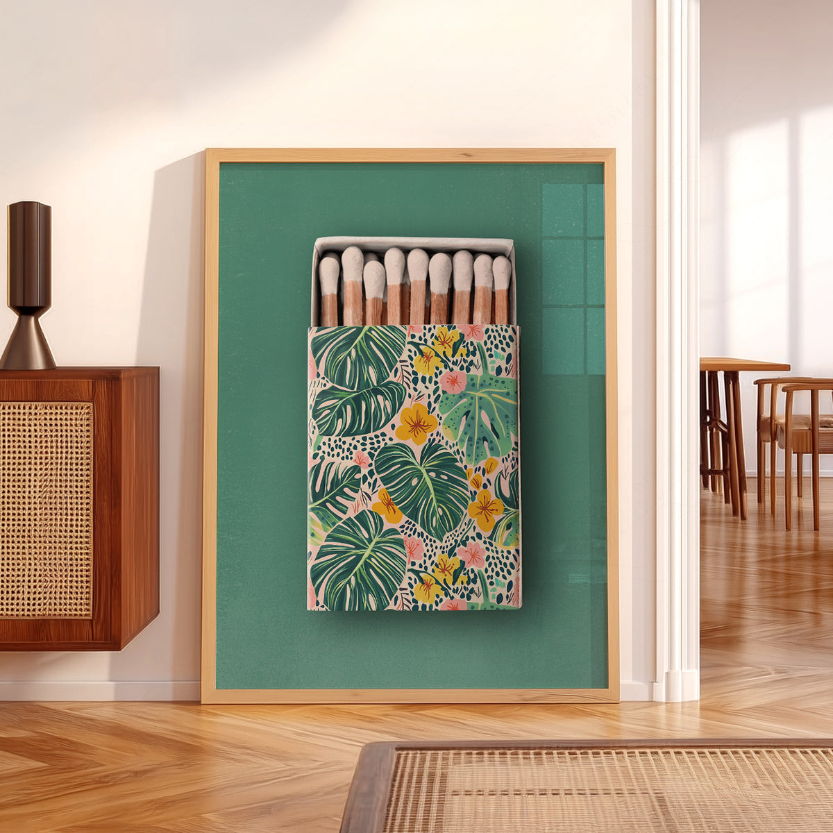 Tropical Floral Matchbox on Green Art Print — artwork preview 5