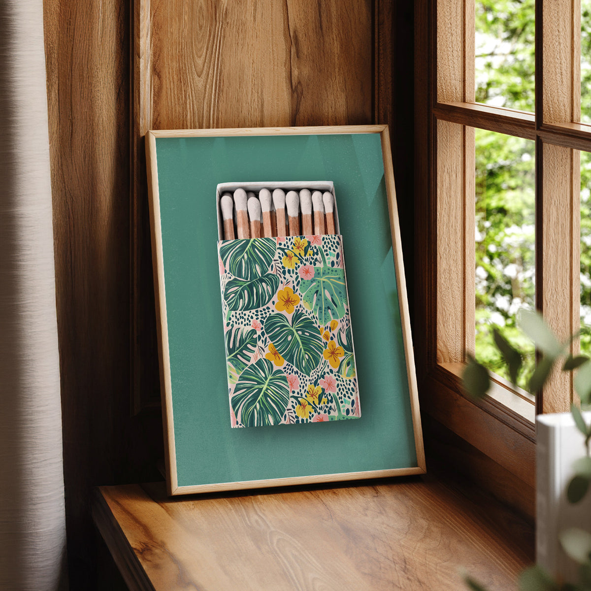 Tropical Floral Matchbox on Green Art Print — artwork preview 7