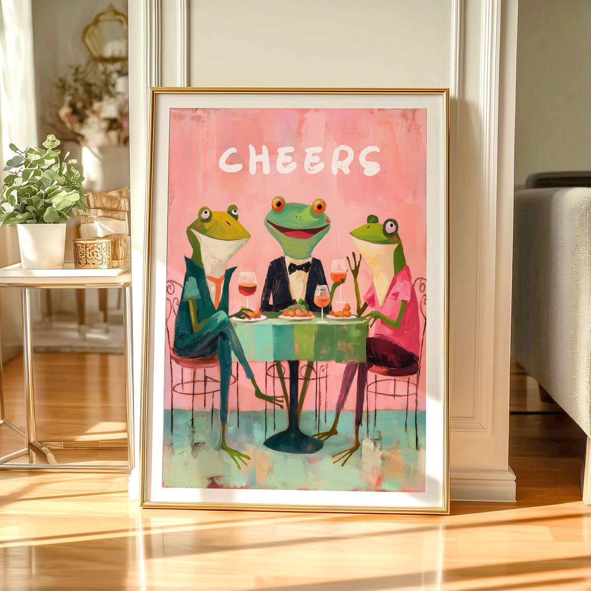 Cheers Frog Art Print – Funny Cocktail Wall Art – 64-18 — artwork preview 4
