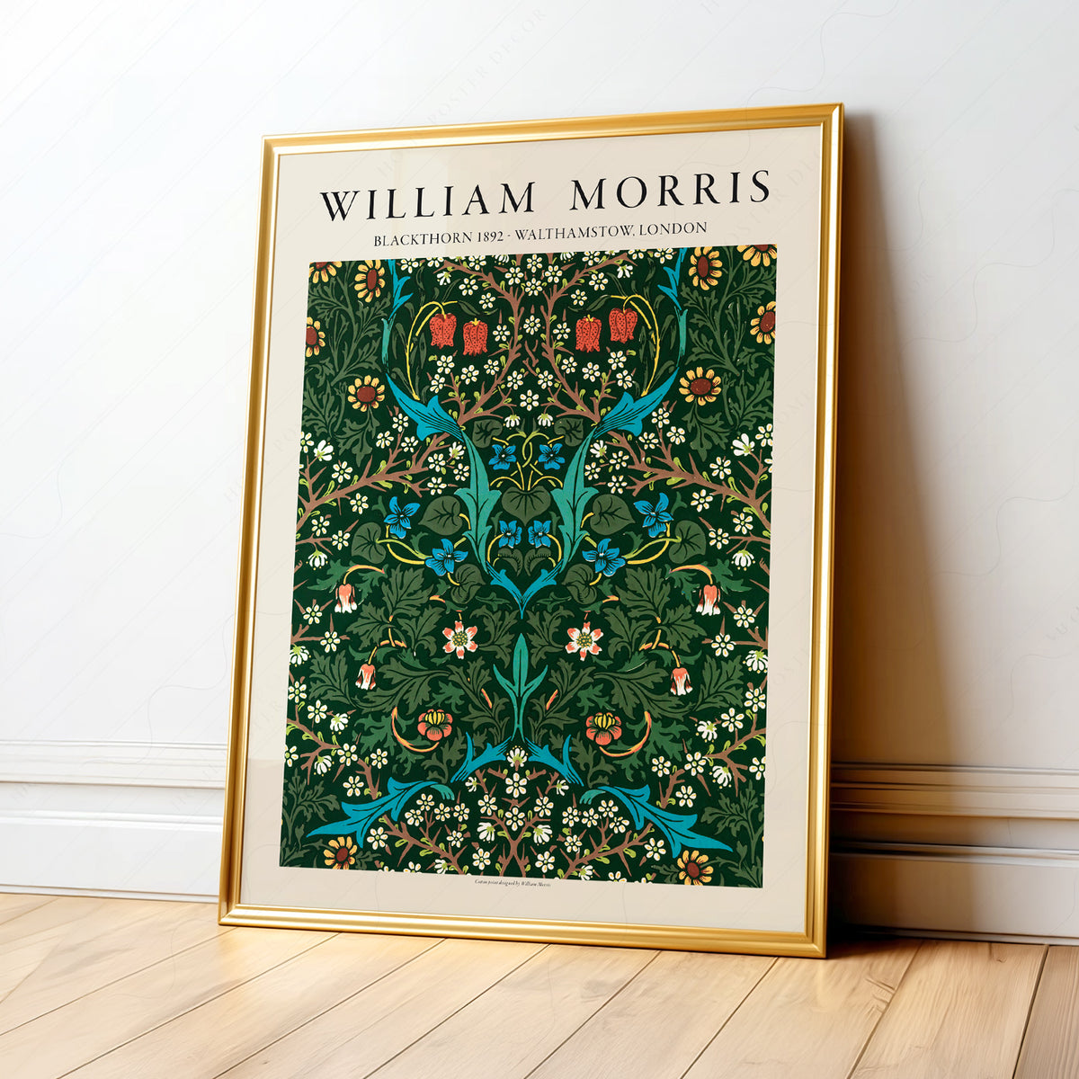 William Morris Blackthorn Deep Green Floral Pattern Art Print — artwork preview 1