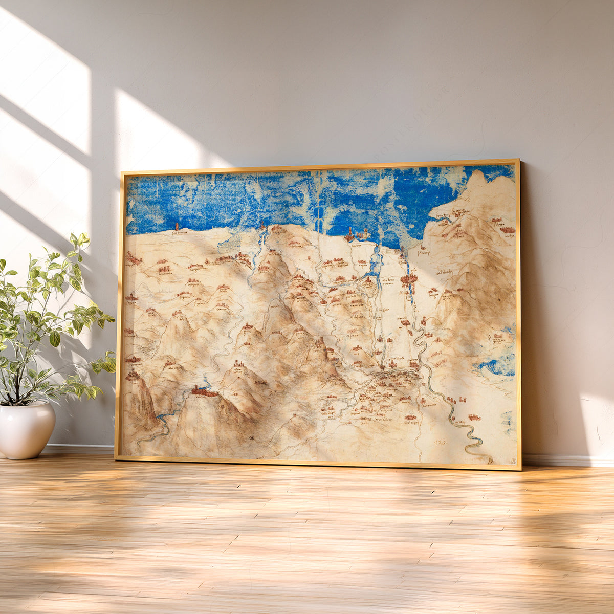 Leonardo da Vinci Bird's-Eye View of Western Tuscany Art Print — artwork preview 2
