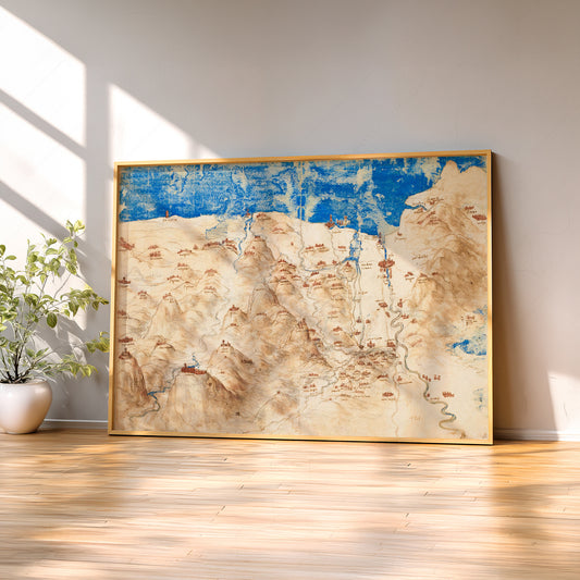 Leonardo da Vinci Bird's-Eye View of Western Tuscany Art Print — artwork preview 2