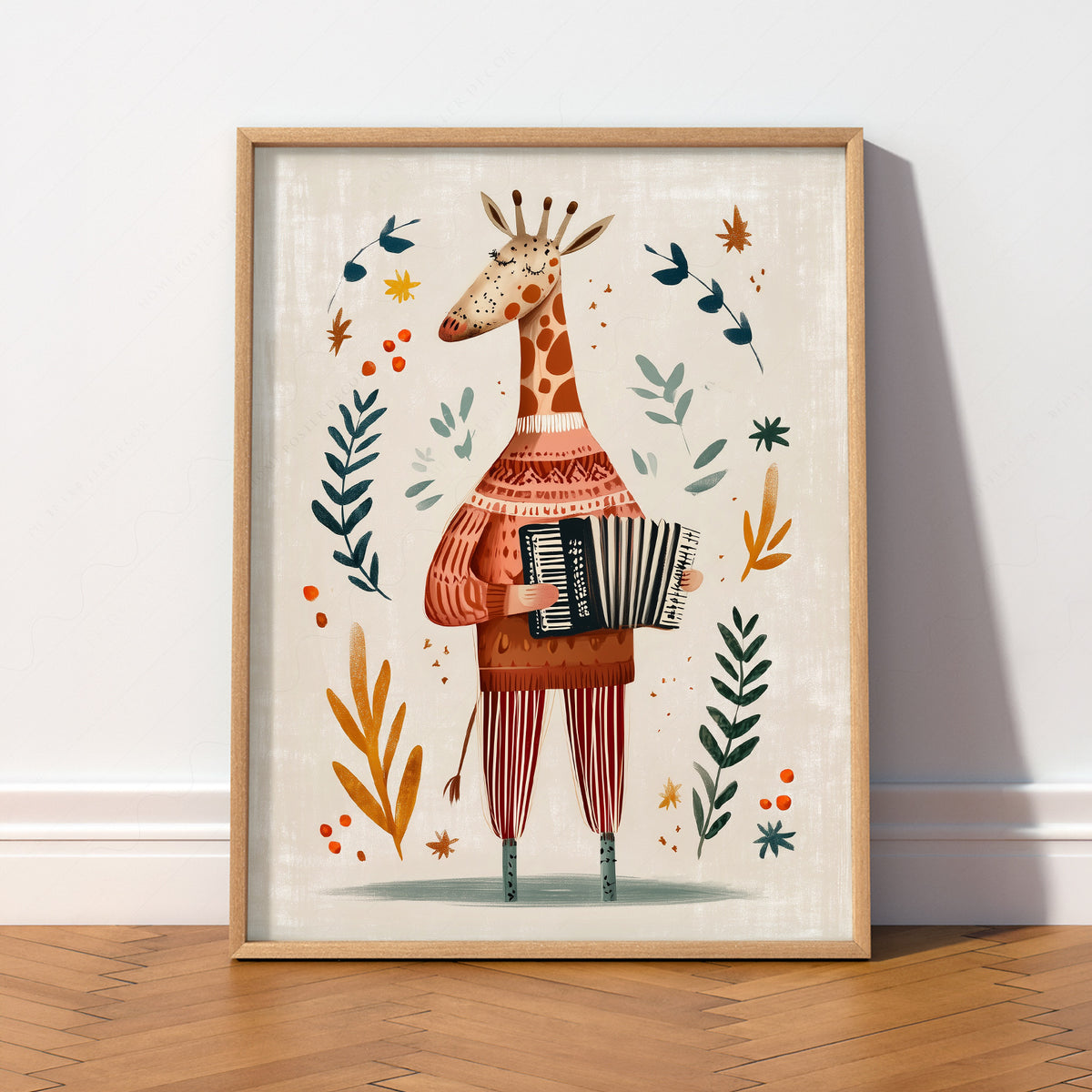 Musical Giraffe Accordion Art Print – Whimsical Nursery Wall Decor – 67-01 — artwork preview 2