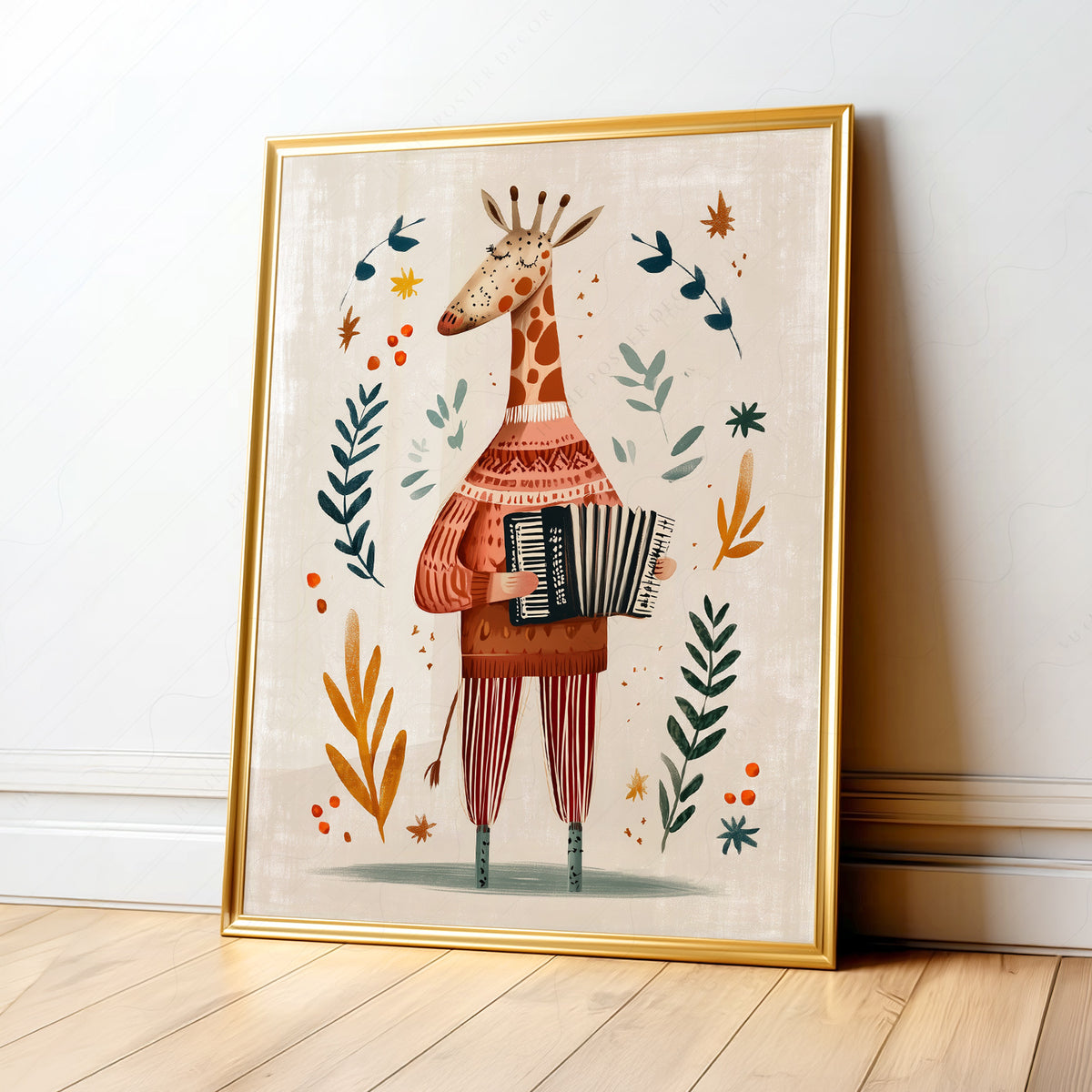 Musical Giraffe Accordion Art Print – Whimsical Nursery Wall Decor – 67-01 — artwork preview 1