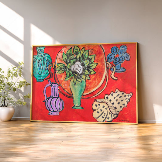 Henri Matisse Still Life with Magnolia Art Print – Vibrant Red Wall Art — artwork preview 2