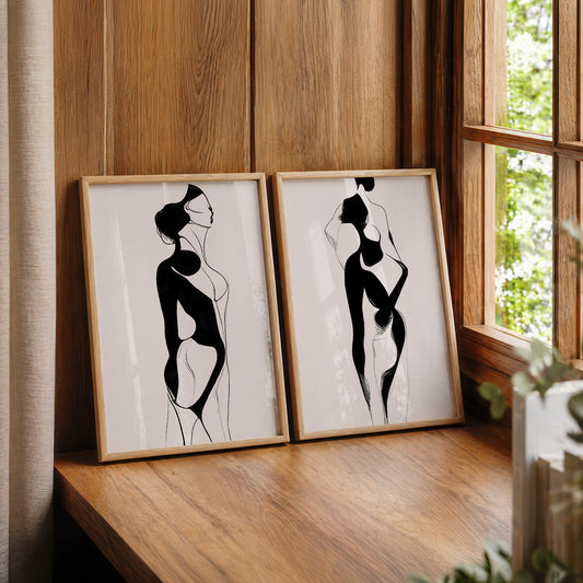Minimalist Female Figure Line Art Print Set – Modern Black & White Wall Art – 00-01 — artwork preview 9