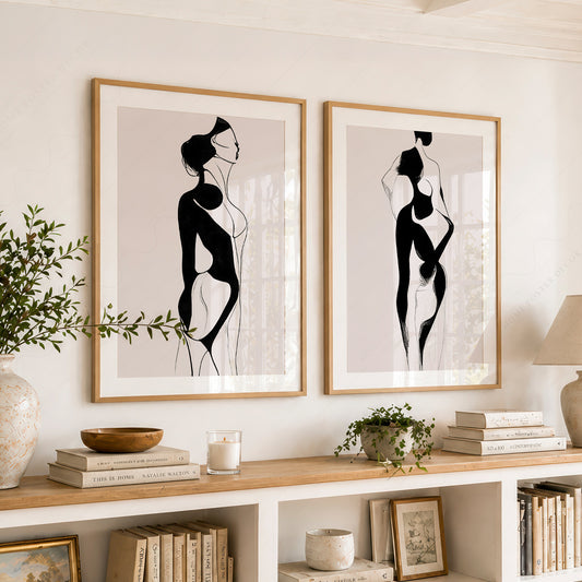 Minimalist Female Figure Line Art Print Set – Modern Black & White Wall Art – 00-01 — artwork preview 42