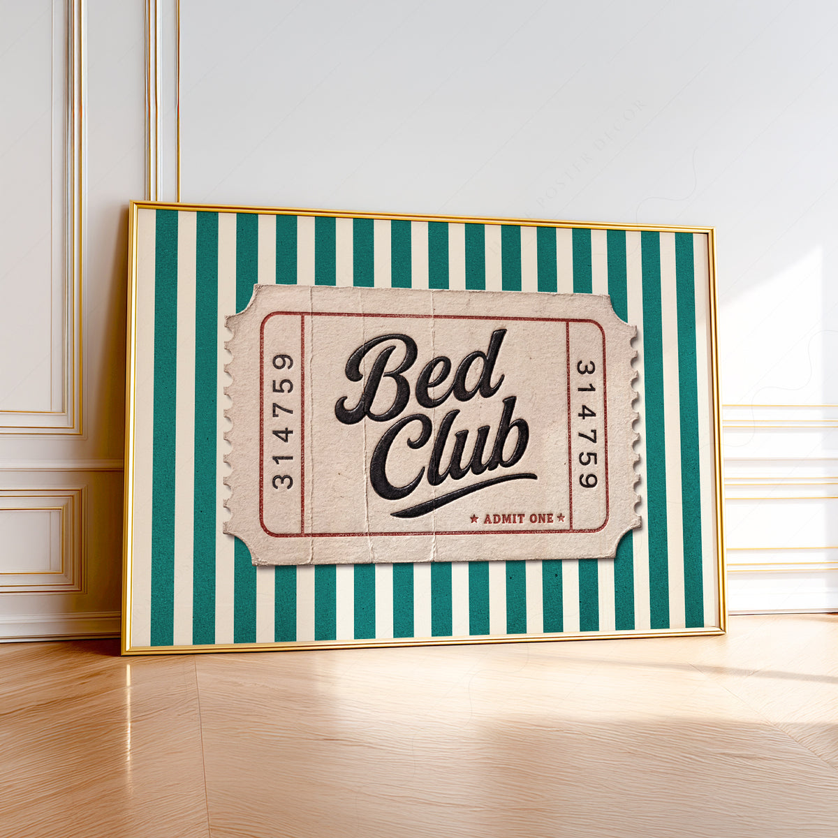 Bed Club Green Stripe Ticket Art Print — artwork preview 1