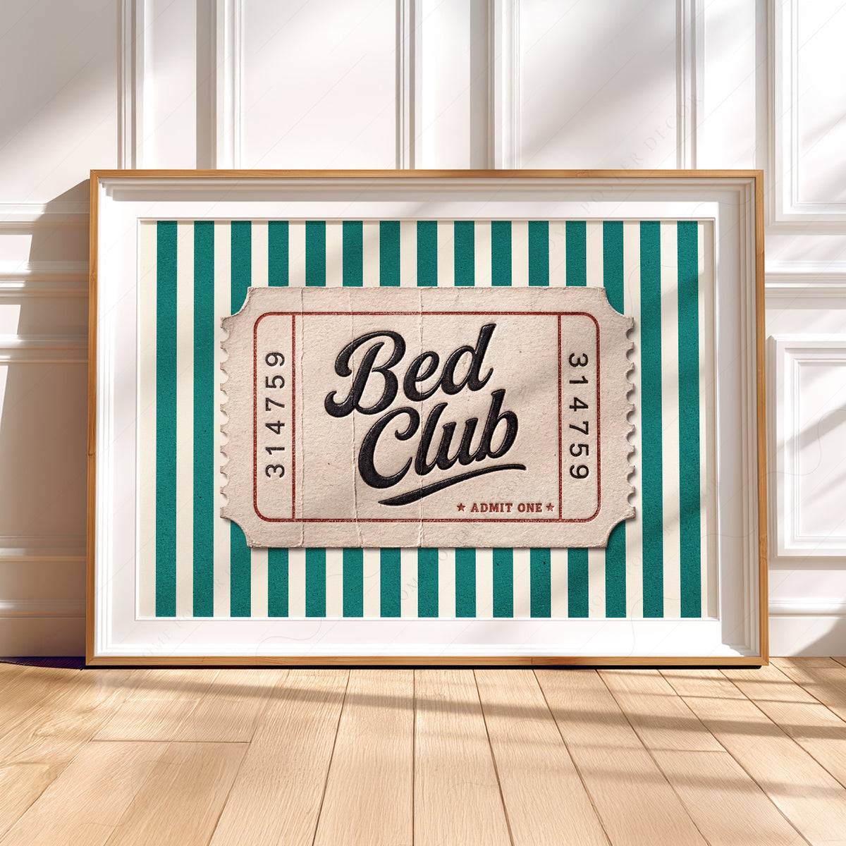Bed Club Green Stripe Ticket Art Print — artwork preview 5