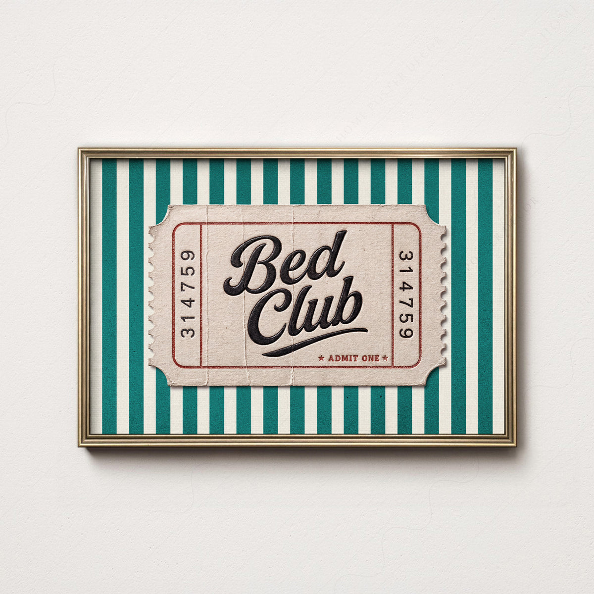 Bed Club Green Stripe Ticket Art Print — artwork preview 7