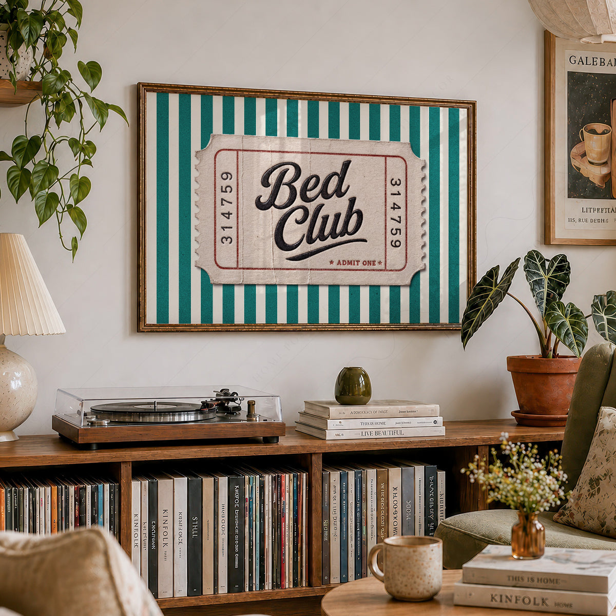 Bed Club Green Stripe Ticket Art Print — artwork preview 19