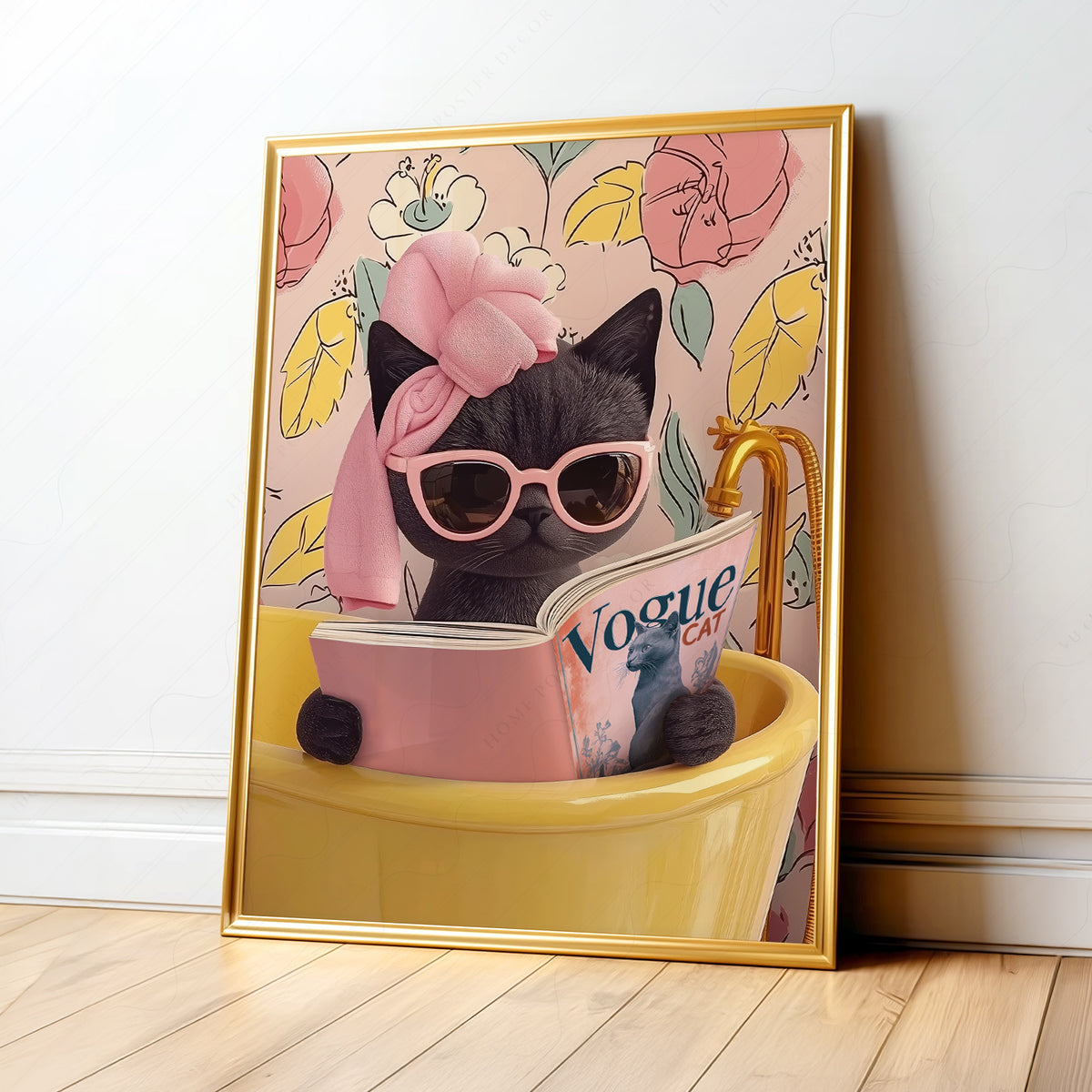 Funny Black Cat Bathroom Print – Cat Reading Magazine Wall Art Poster – 61-12 — artwork preview 1