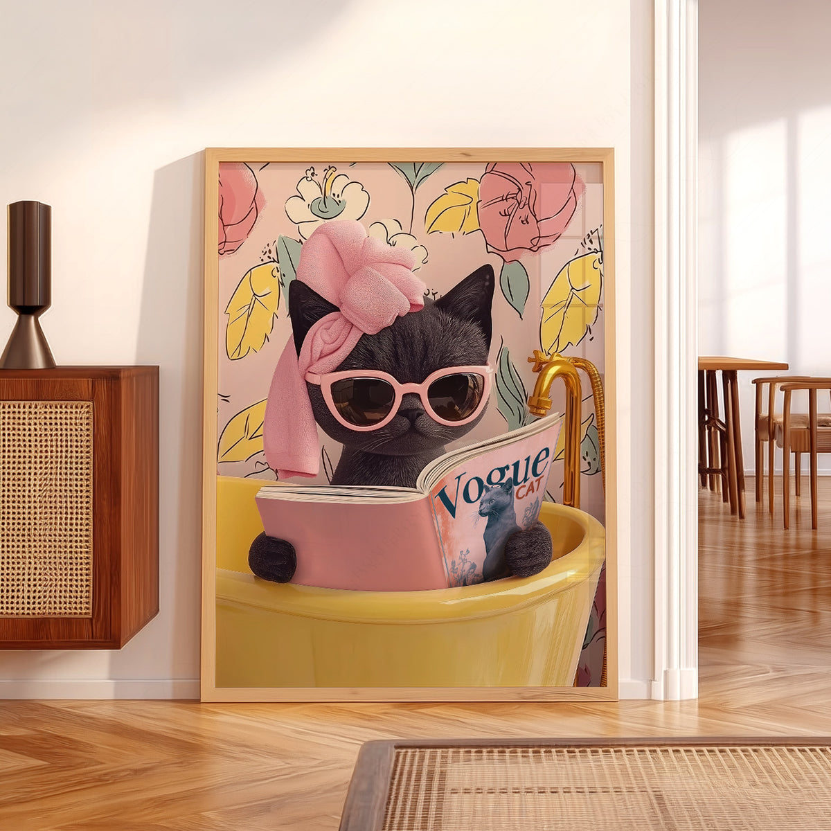 Funny Black Cat Bathroom Print – Cat Reading Magazine Wall Art Poster – 61-12 — artwork preview 5