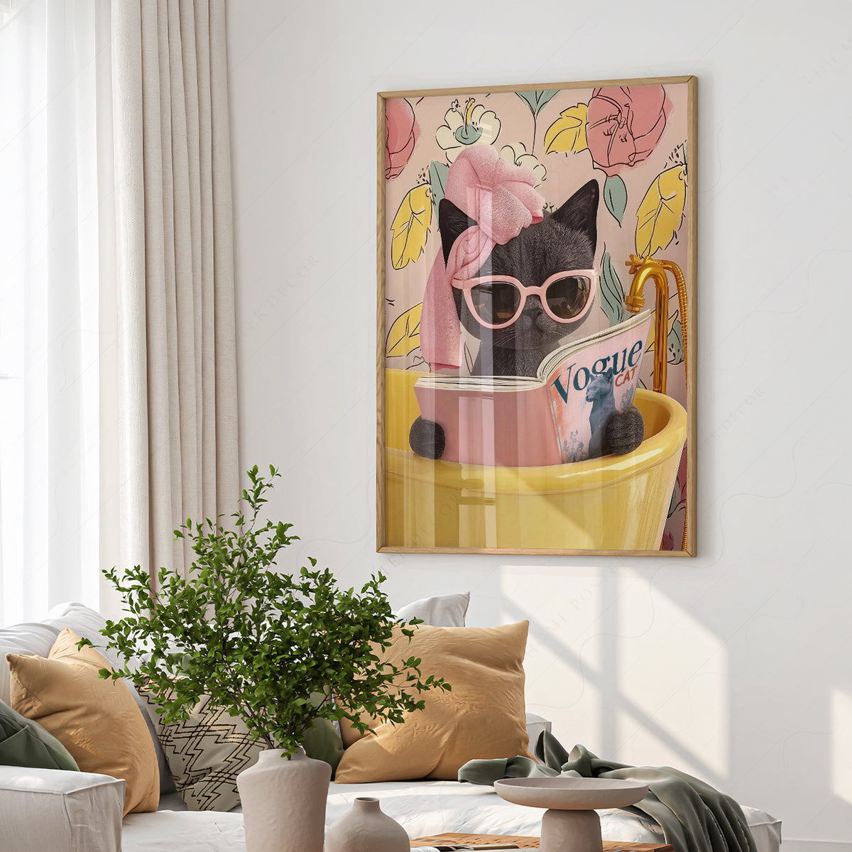 Funny Black Cat Bathroom Print – Cat Reading Magazine Wall Art Poster – 61-12 — artwork preview 6