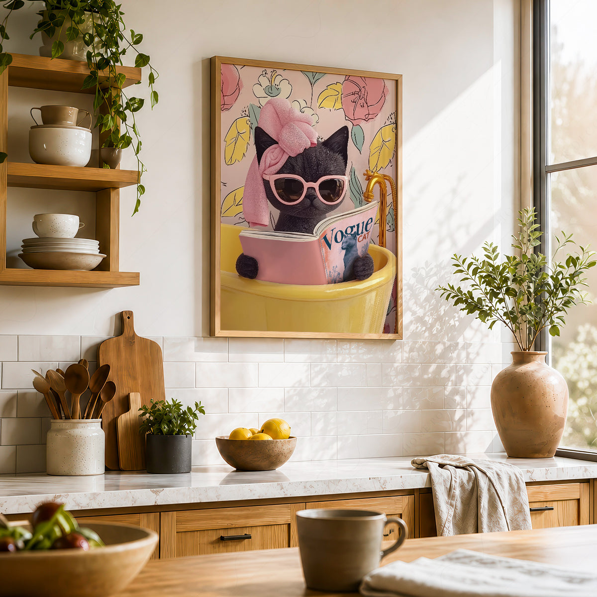 Funny Black Cat Bathroom Print – Cat Reading Magazine Wall Art Poster – 61-12 — artwork preview 23