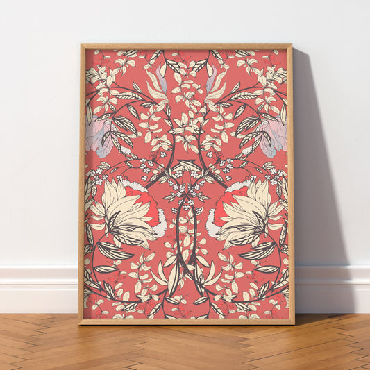William Morris Red Floral Pattern Art Print – Botanical Wall Decor — artwork preview 2