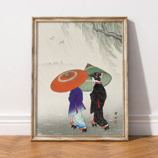 Ohara Koson Two Women in the Rain Art Print – Japanese Woodblock Poster – 10-05 — artwork preview 2