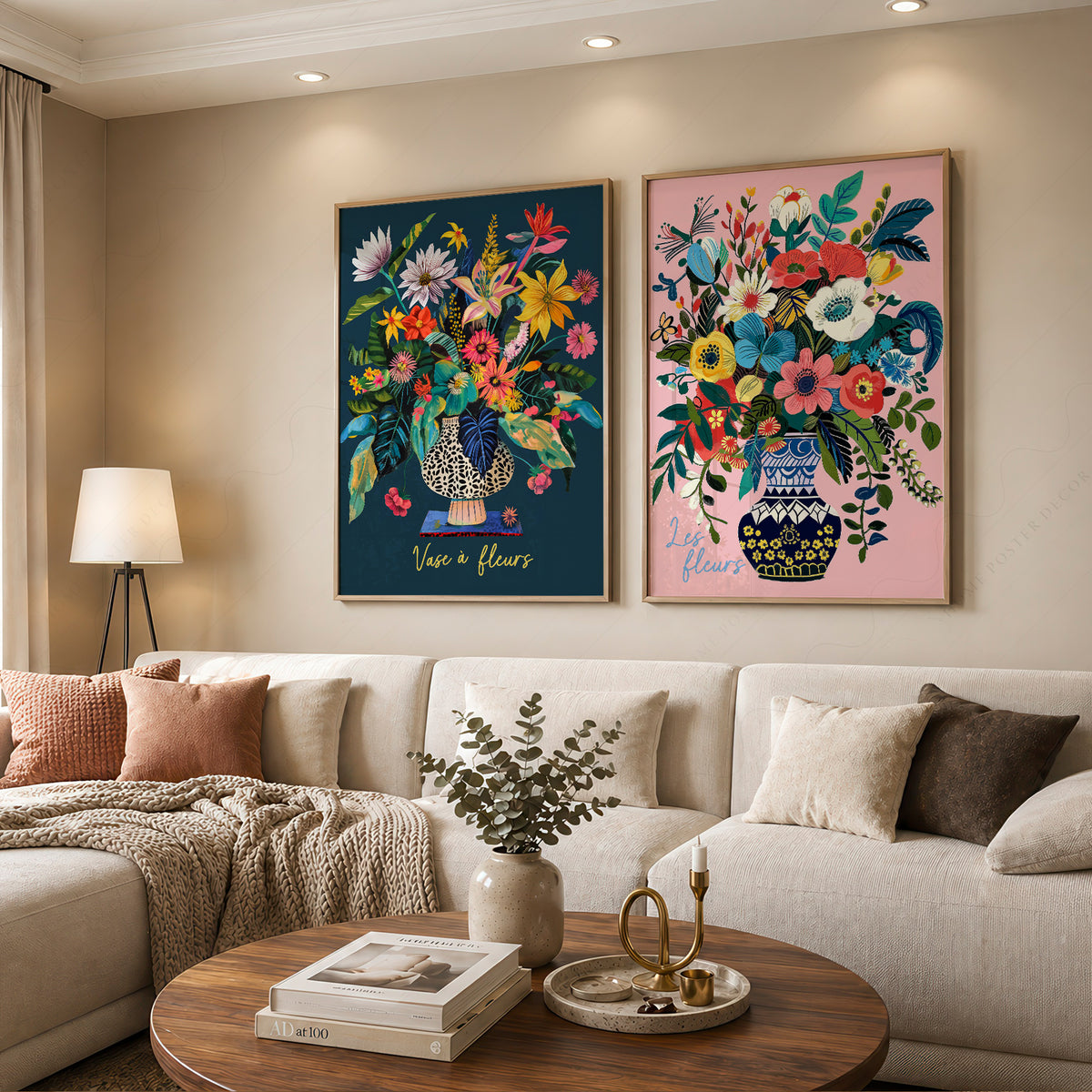 Colourful Flower Bouquet Pair – Set of 2 Art Prints — artwork preview 12