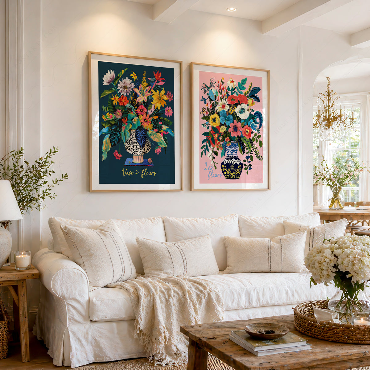 Colourful Flower Bouquet Pair – Set of 2 Art Prints — artwork preview 1
