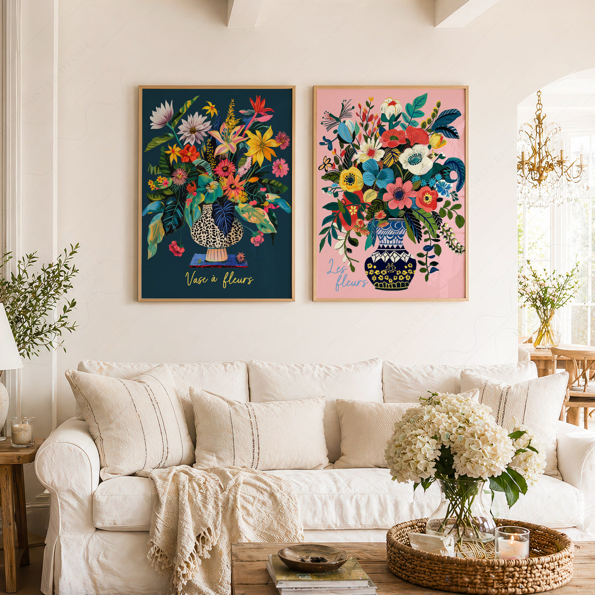 Colourful Flower Bouquet Pair – Set of 2 Art Prints — artwork preview 2