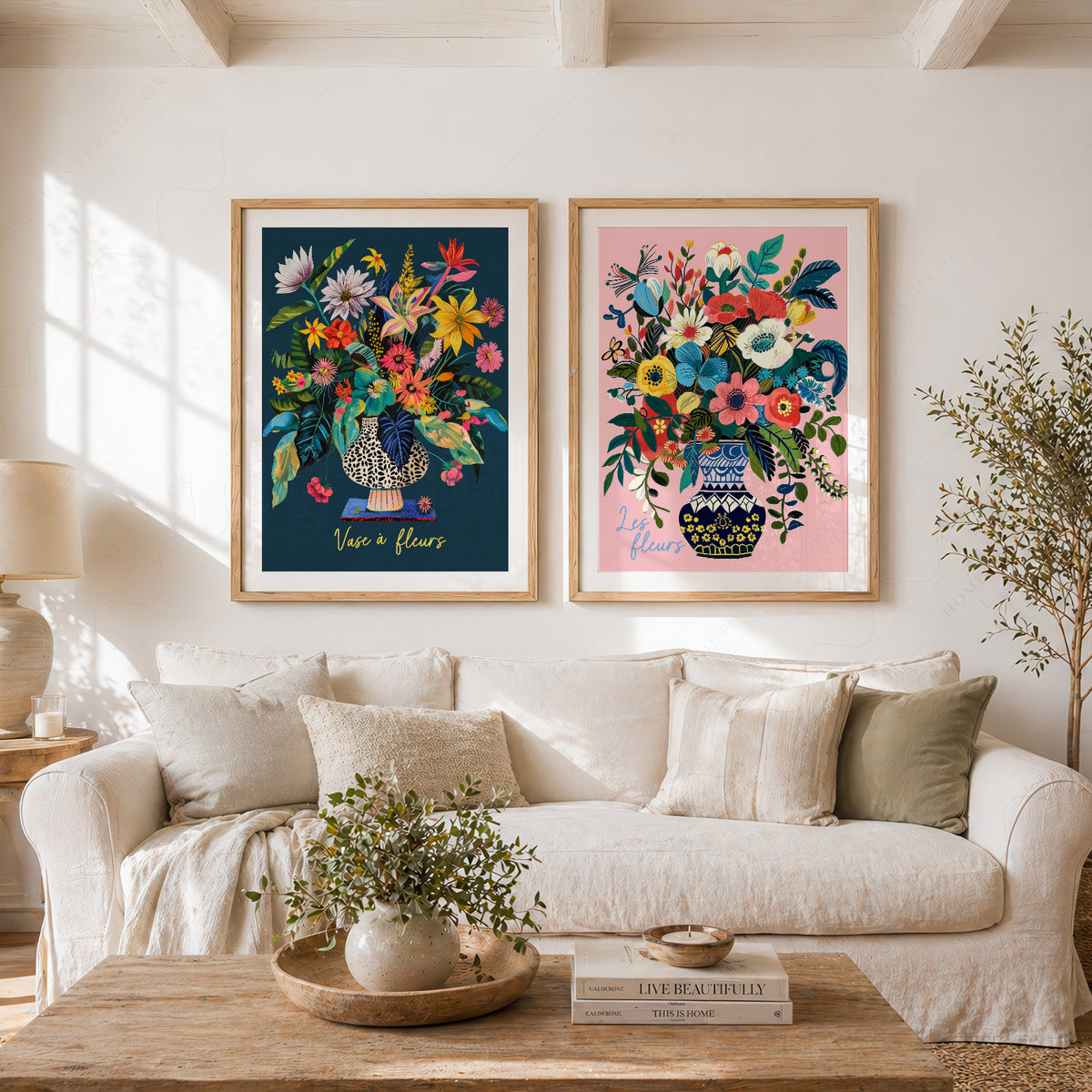 Colourful Flower Bouquet Pair – Set of 2 Art Prints — artwork preview 11