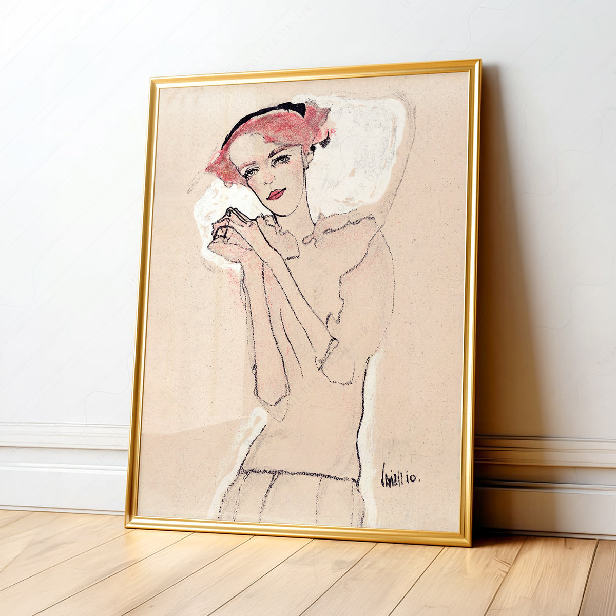 Egon Schiele Portrait of a Woman 1910 Art Print – Vintage Drawing Poster — artwork preview 1