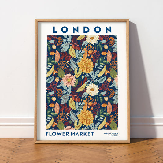 London Flower Market Print – Botanical Wall Art Autumn Floral Poster — artwork preview 2