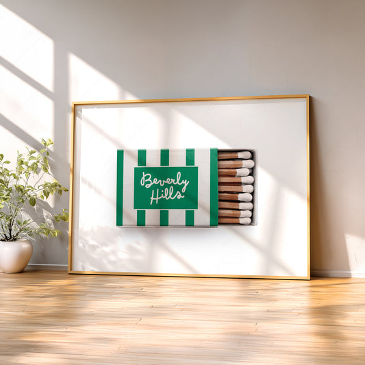California Vintage Matchbox Art Print – Retro Green Stripe Wall Decor — artwork preview 2